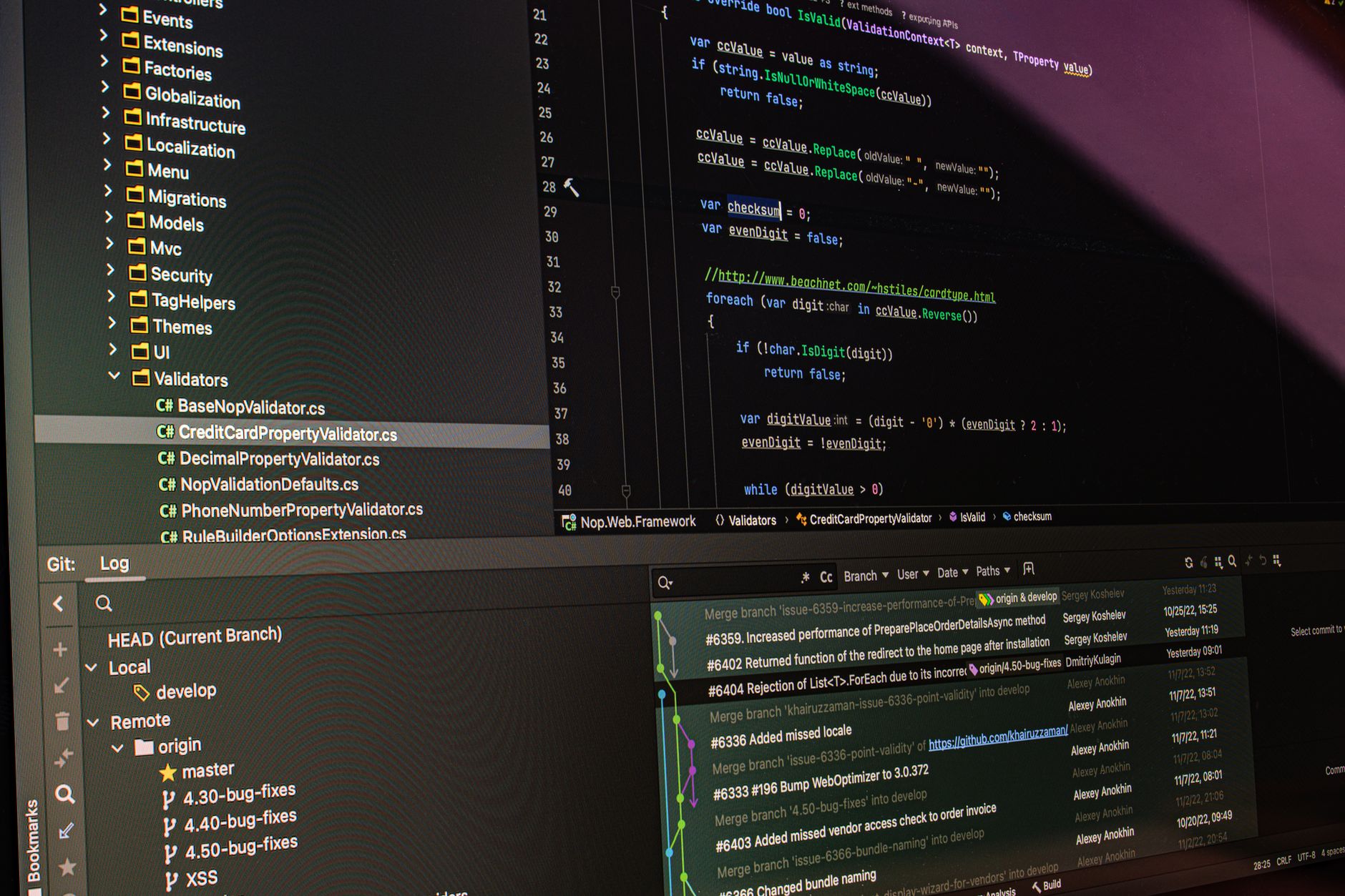 Screen showing code and version control tools